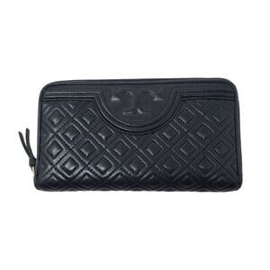Tory Burch Fleming Zip Continental Wallet Quilted Soft Leather Black One Size